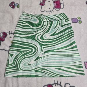 SHEIN Green and White Swirl Mini Skirt